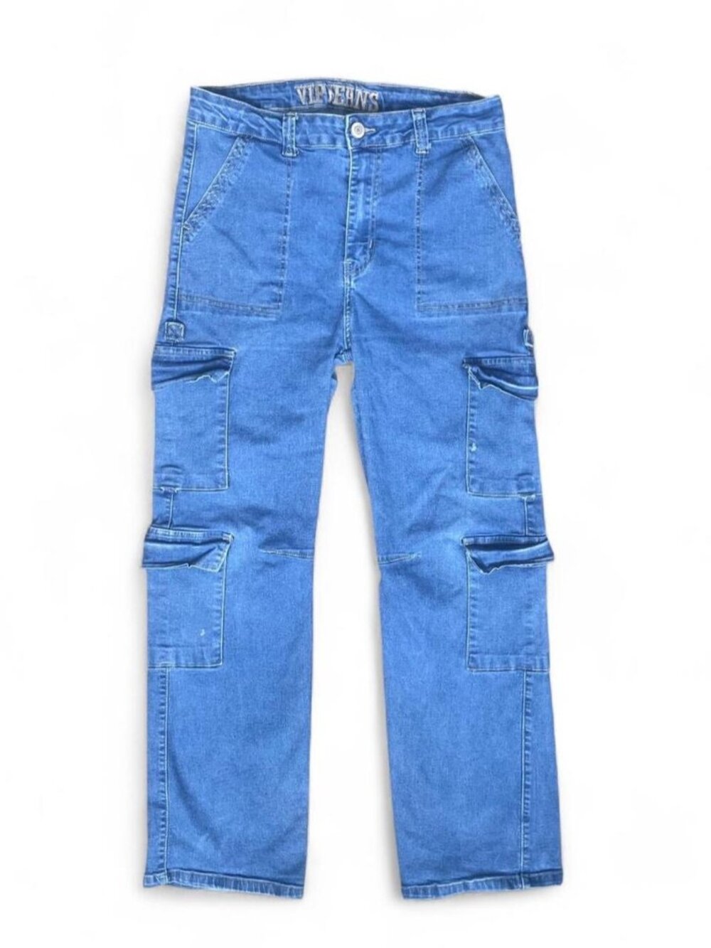 VIP Jeans Y2K Light Wash Multi Pocket Cargo Jeans Size 15/16